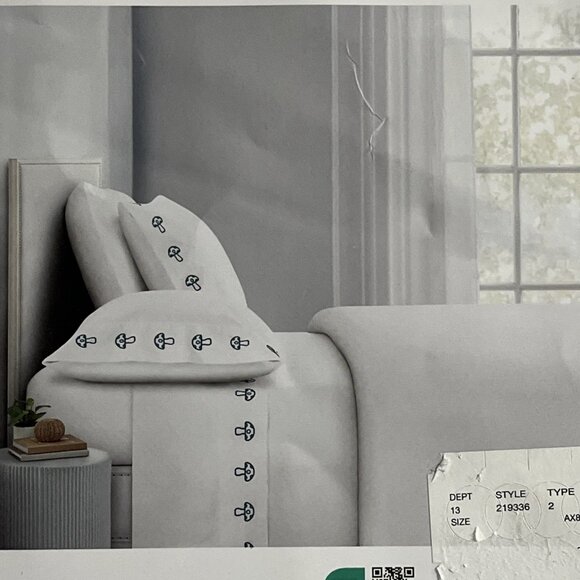 London Kaye Twin Sheet Set Green Mushroom Embroidered White Cotton 70s Retro - Picture 4 of 8